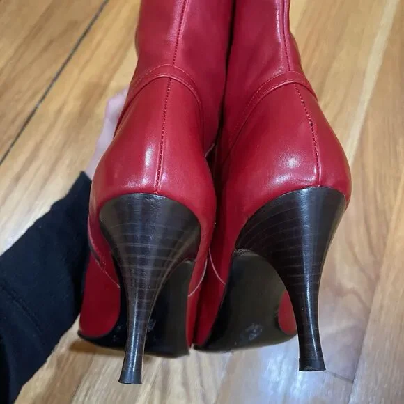 Cole Haan City Red Leather Pointed Toe Ankle Boots Kitten Heel Womens Size 6 EUC - Picture 7 of 16